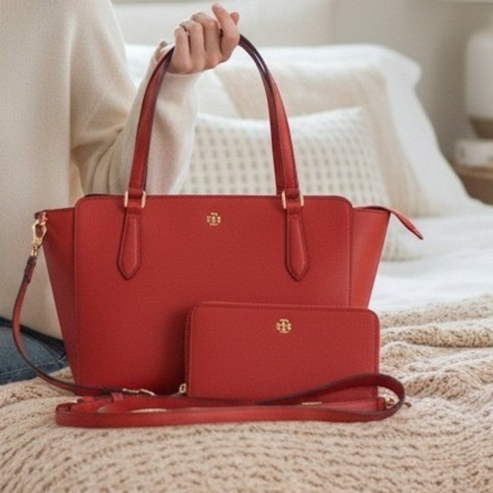 Tory Burch RLeather Tote Bag and Matching Wallet Set
